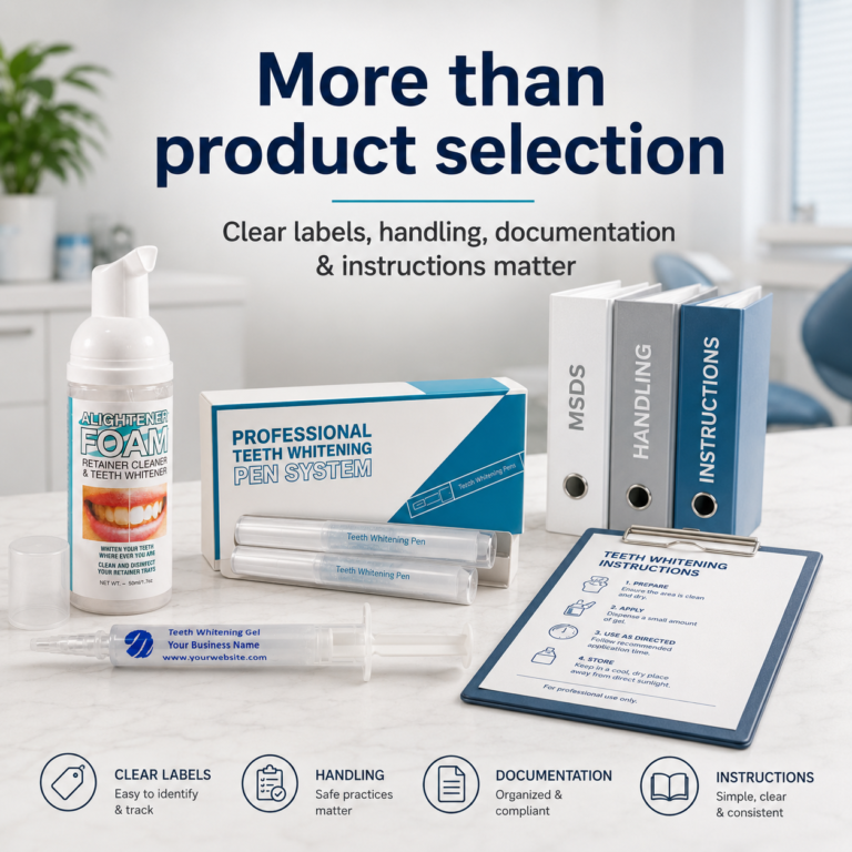 Product handling guidance for a professional teeth whitening program
