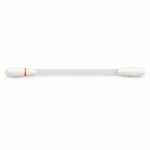 Double-ended aloe vera gum swab with clear plastic stem and orange band on white