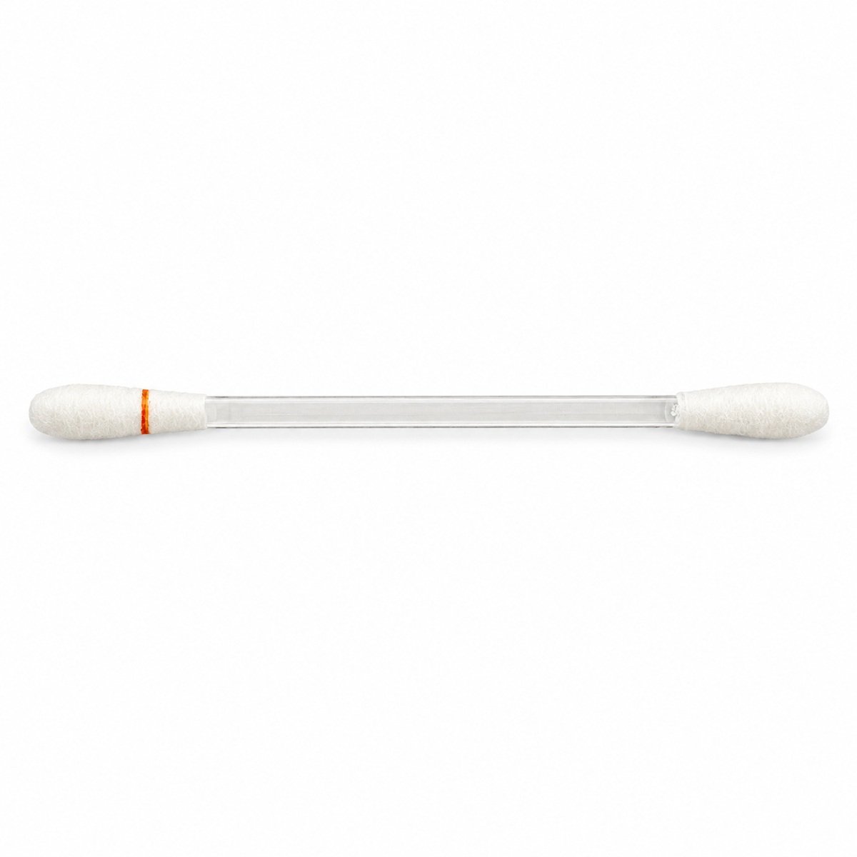 Double-ended aloe vera gum swab with clear plastic stem and orange band on white