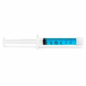 Whitening gel syringe filled with blue gel showing measurement markings from 0.5 to 3ml