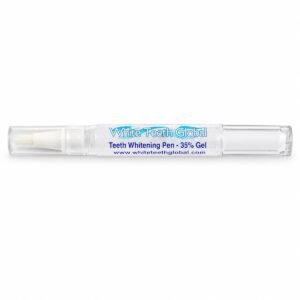 Clear teeth whitening pen labelled White Teeth Global teeth whitening pen 35% gel