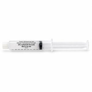 Clear whitening gel syringe labelled 35% carbamide peroxide, professional strength, made in USA