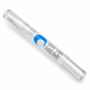 Clear whitening pen with a blue circle placeholder and your logo here text for private labelling